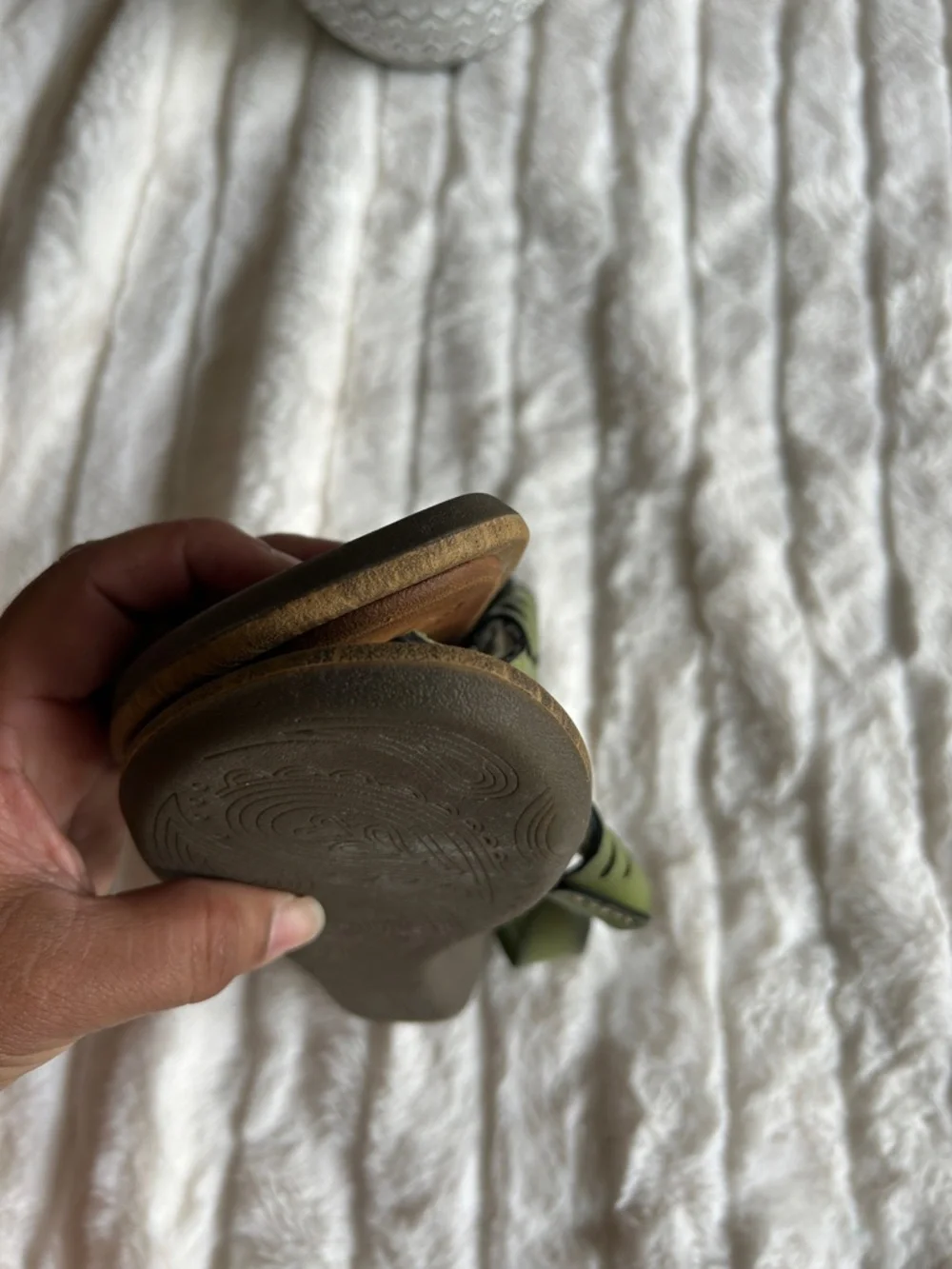 Clarks Olive Green and Brown Leather T-Strap Sandals